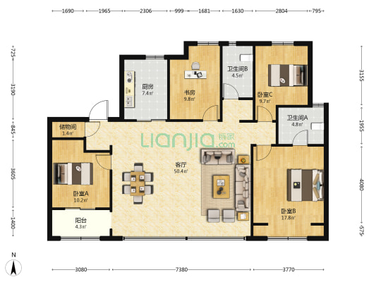鹿鸣华苑 4室1厅2卫 168平方