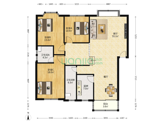 裴城苑2 3室1厅2卫 145平方
