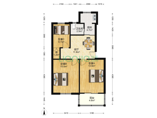 花园北村1212宿舍 3室1厅1卫 71平方