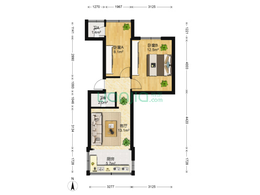 新闻南路86号 2室1厅2卫 40平方