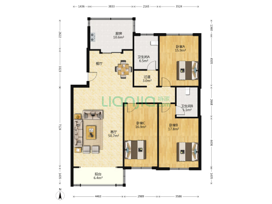适园雅居 3室1厅2卫 152平方