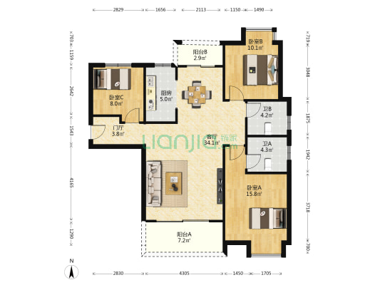 望达智造小镇 3室1厅2卫 117平方