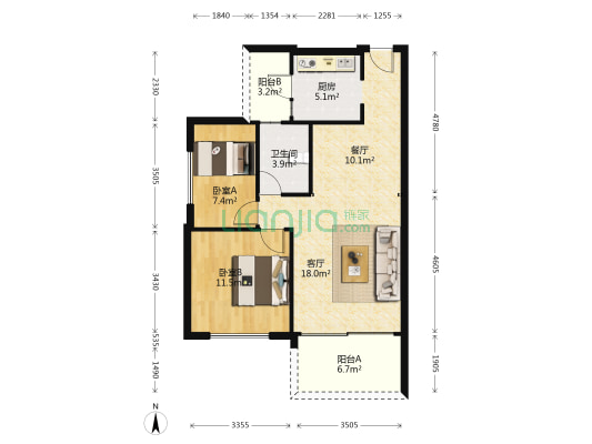 盈晖雅苑 2室2厅1卫 79平方