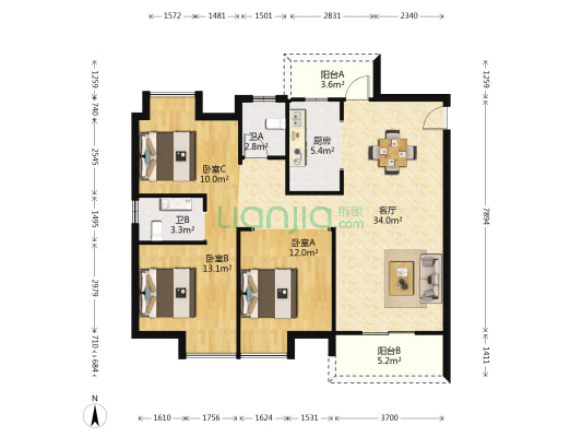 天下南湖湾 3室1厅2卫 118平方