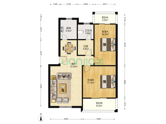 幸福小区 2室1厅1卫 99平方