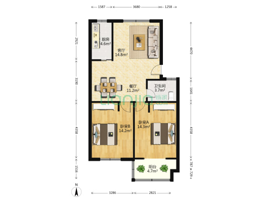 康乐小区 2室2厅1卫 82平方
