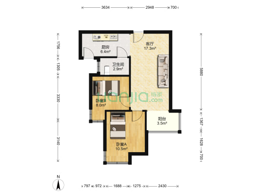 天伦湾花园社区 全南经典两居 毛坯随心装修-户型图