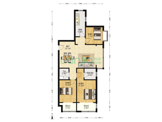 茗筑华府 3室1厅2卫 128平方