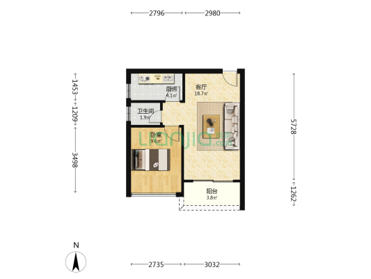丰荟公馆 1室1厅1卫 55平方