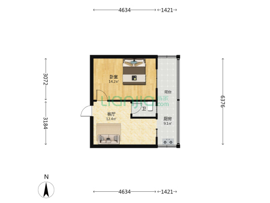 通佰小区 1室1厅1卫 56平方