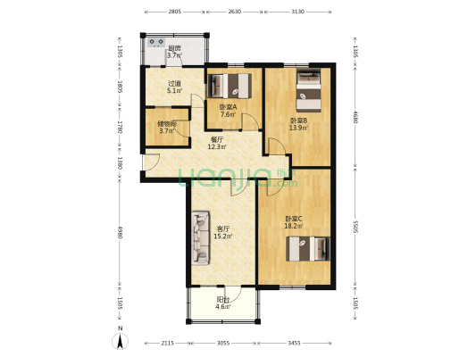 太原轨枕厂宿舍 3室2厅0卫 100平方