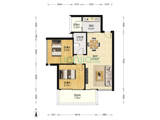 佳兆业前海广场一期 2室1厅1卫 77平方