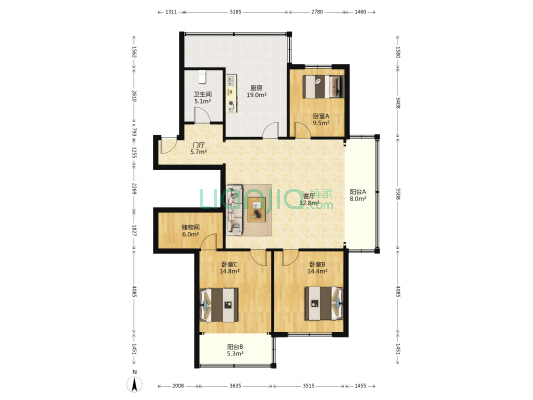 浮山花园 3室1厅1卫 146平方