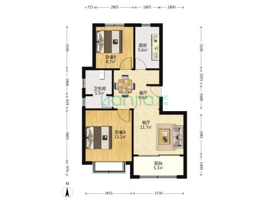 永和馨园 2室2厅1卫 82平方