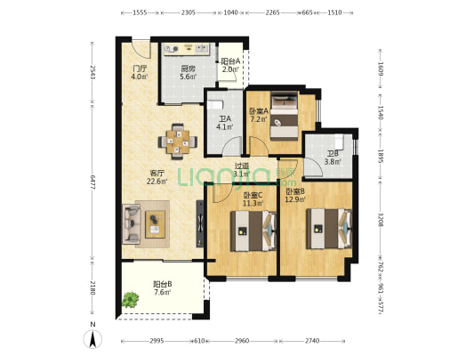 碧桂园中央半岛海玥府 3室1厅2卫 105平方