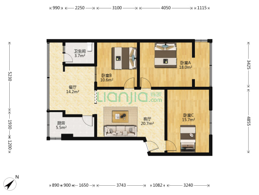 迎宾路416号 3室2厅1卫 105平方