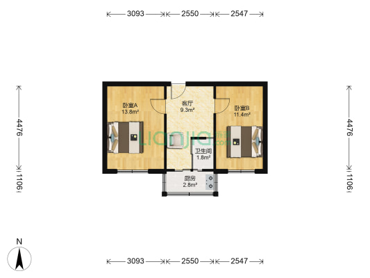 西湖社区 2室1厅1卫 53平方