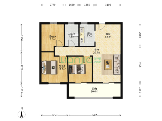 圣桦名城2期 3室2厅1卫 98平方