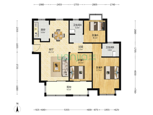 琴悦府 3室1厅2卫 123平方
