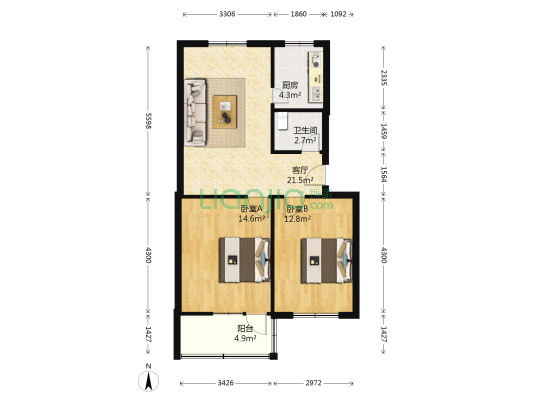 颖河路62号 2室1厅1卫 73平方