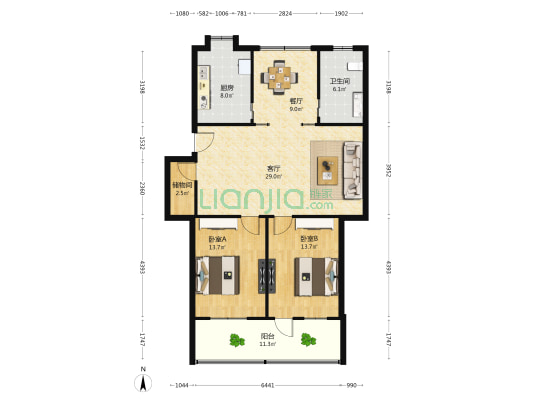 南昌农机宿舍 2室2厅1卫 109平方