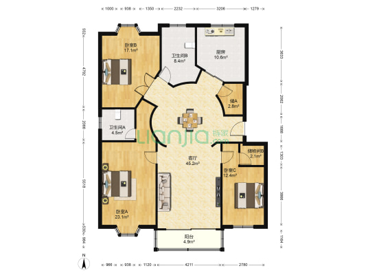 锦绣花苑 3室1厅2卫 146平方