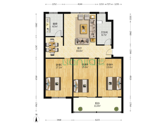 绿源小区 3室1厅1卫 131平方