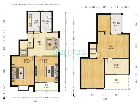 中星苑三期 2室1厅2卫 88平方