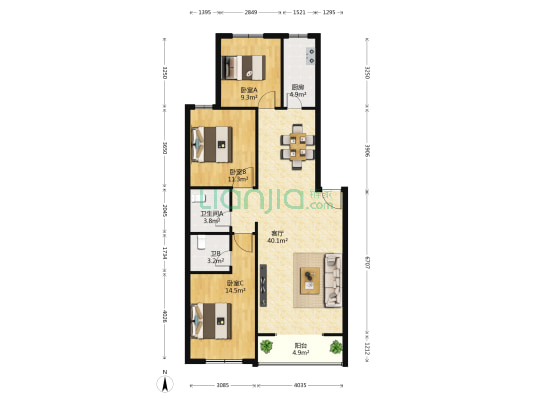 东方悦城 3室1厅2卫 116平方