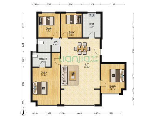 印湘山 4室1厅2卫 141平方
