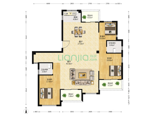 金海湾 3室2厅2卫 178平方