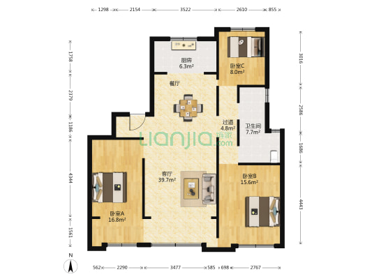 悦府 3室1厅1卫 135平方