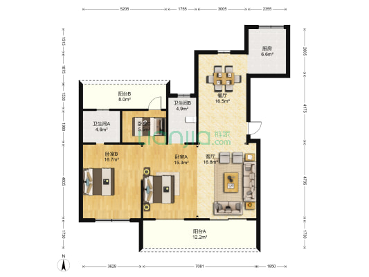 美的国宾府 3室2厅2卫 120平方