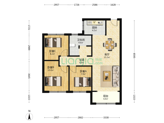 济水学苑 3室1厅1卫 105平方