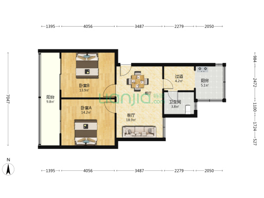 郑州市体委家属院 2室1厅1卫 77平方