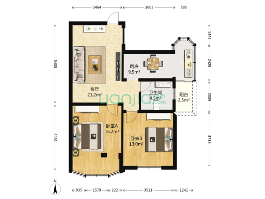 北方公司宿舍 2室1厅1卫 70平方