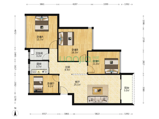誉云轩 4室1厅1卫 117平方