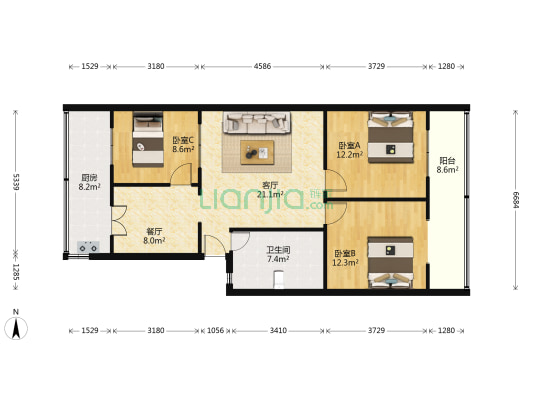 药材公司宿舍 3室2厅1卫 98平方