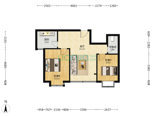 东顺庄园 2室1厅1卫 82平方