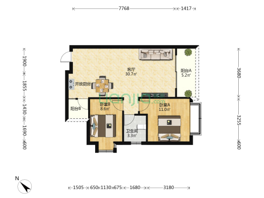 英协6号 2室1厅1卫 80平方