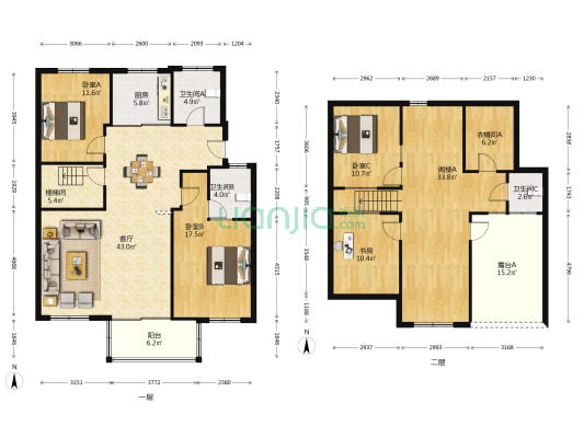 海卫家园 4室1厅3卫 119平方