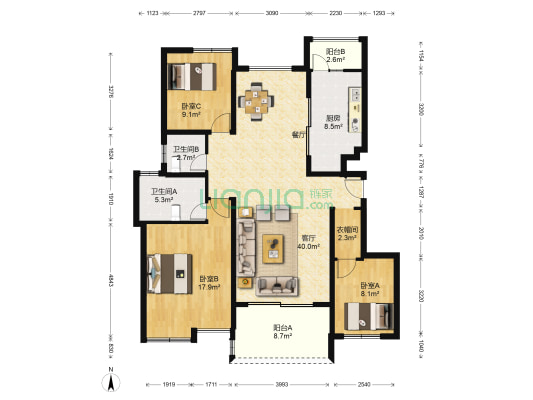 松山湖教师村 3室1厅2卫 132平方