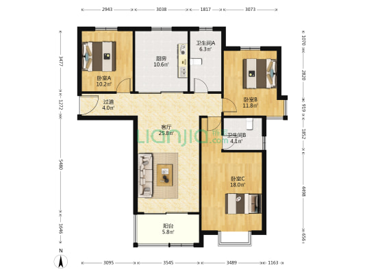 永新花苑 3室1厅2卫 127平方
