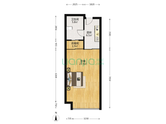 富力史丹尼国际公寓 1室0厅1卫 52平方