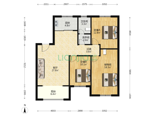 绣江人家 2室1厅2卫 123平方
