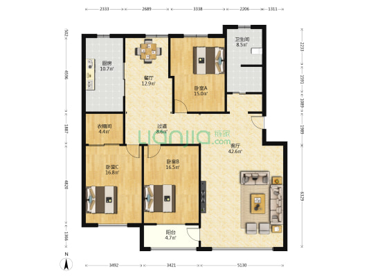 永安璞院 3室2厅1卫 171平方