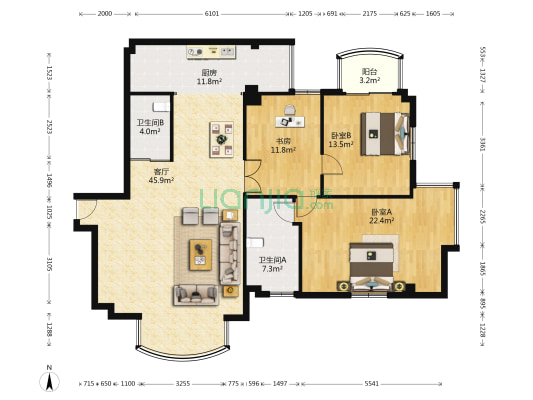王子花苑 3室1厅2卫 154平方