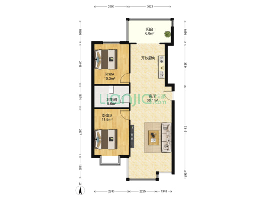 恒祥空间 2室1厅1卫 105平方