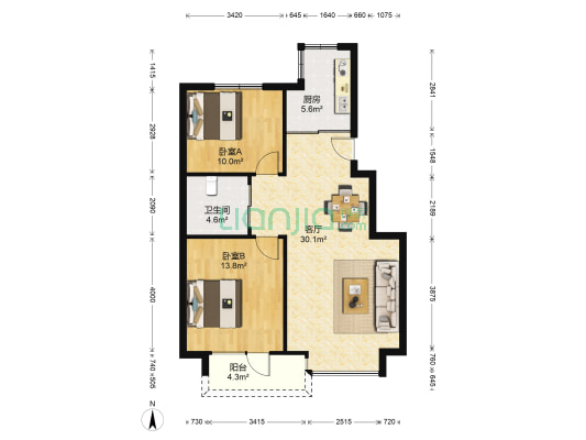 优品天地二期 2室1厅1卫 89平方
