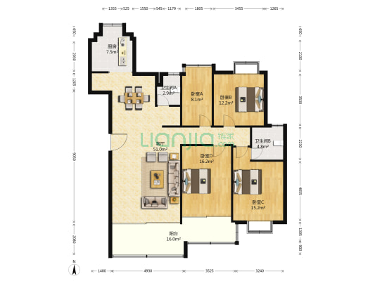 群和家园 4室1厅2卫 150平方